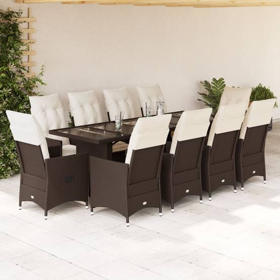 Table et 10 fauteuils de jardin résine tressée relax avec repose-pieds Marron – ComfortXL Outdoor Living - Image 1