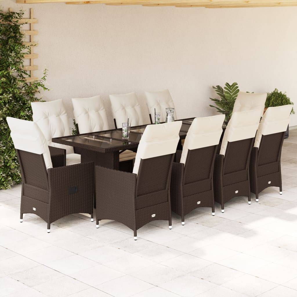 Table et 10 fauteuils de jardin résine tressée relax avec repose-pieds Marron – ComfortXL Outdoor Living - Image 1