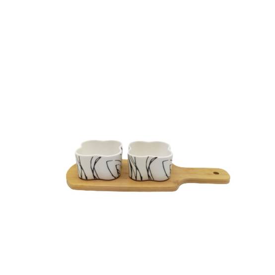 ~ Set apéritif tapas 2 verrines en bambou et céramique blanc et marron 27.5 x 10 Chemin de campagne - Imagen 1