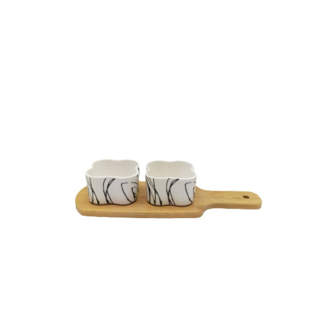 ~ Set apéritif tapas 2 verrines en bambou et céramique blanc et marron 27.5 x 10 Chemin de campagne - Imagen 1
