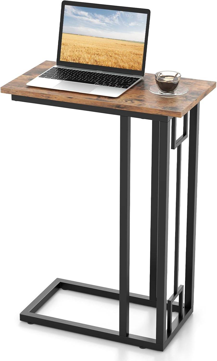 Table d'appoint, bout de canapé, bout de canapé 55x55x60 Bois Marron Fonce Métal Doré