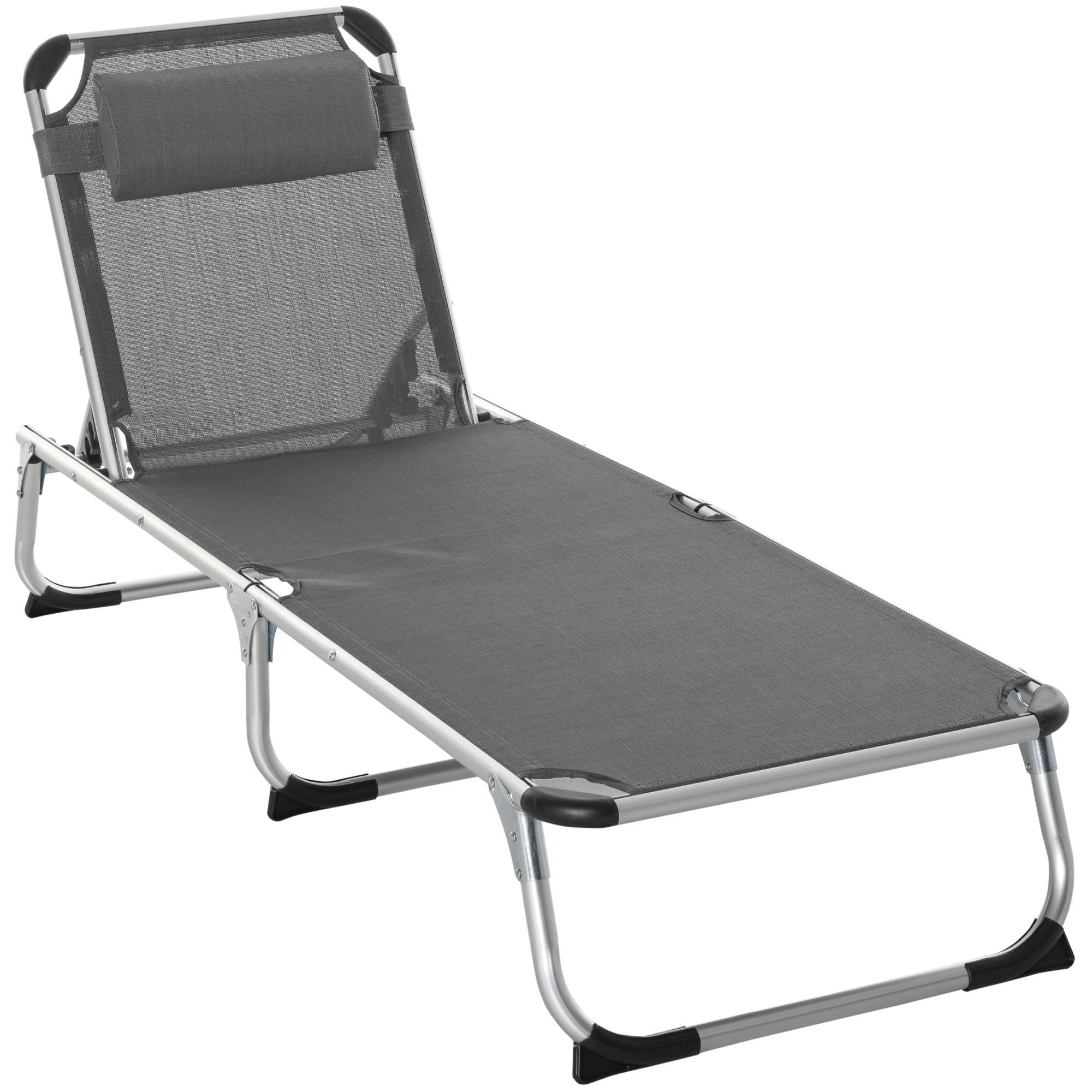 Bain de soleil chaise longue pliante avec appuie-tête, transat - 165x60x76cm Aluminium Gris fr104 - Image 2