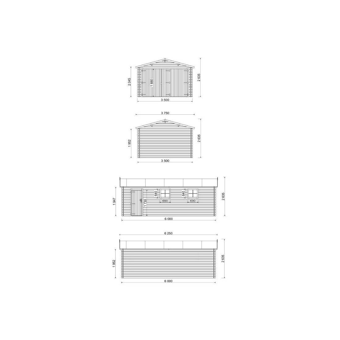 Altanka - Garage en bois - 21m2 - 3.5x6m - imprégné - Ep. 28mm - couleur: marron - GAR20 - ALTANKA - Image 2