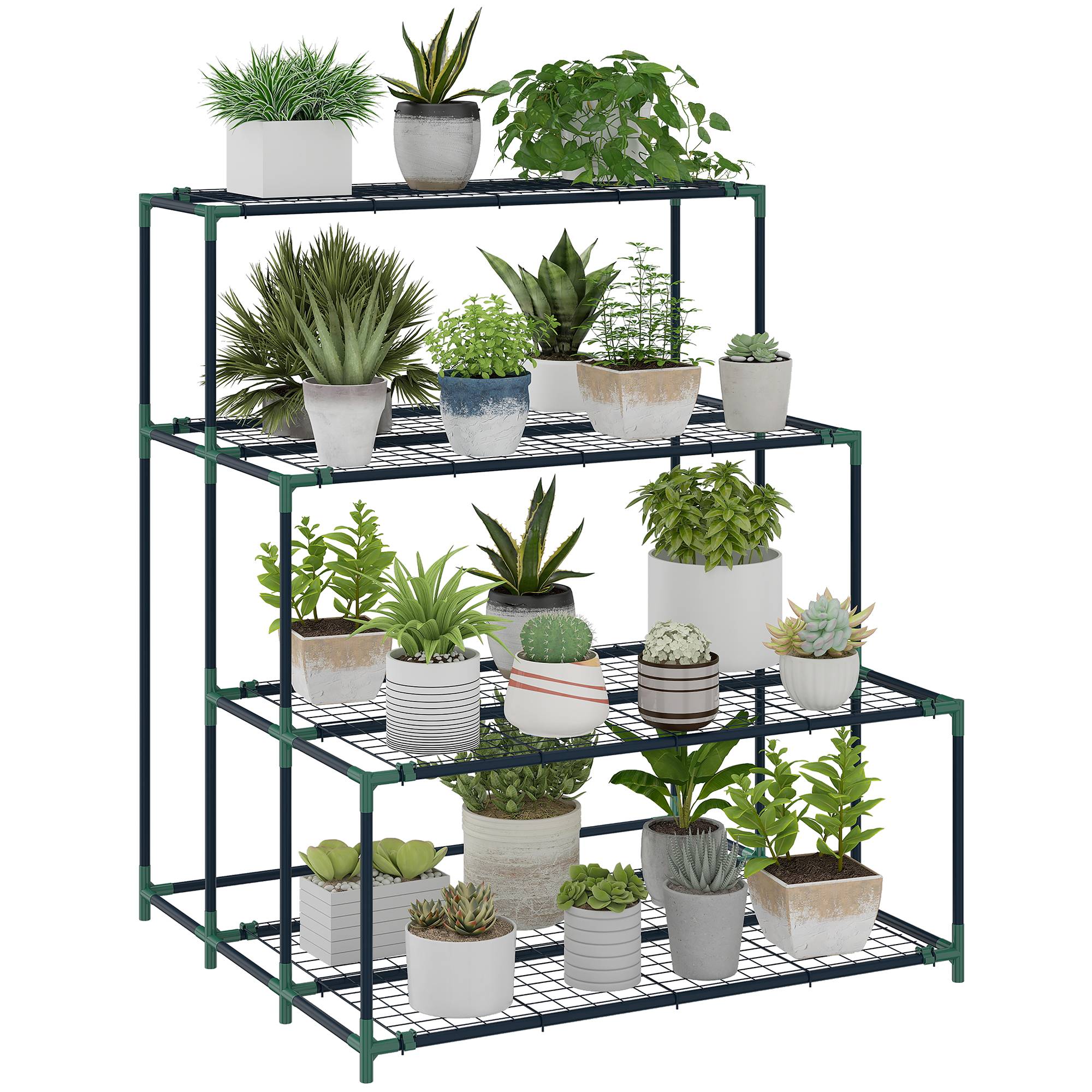 Support de jardin vertical 4 niveaux en métal robuste style échelle adapté intérieur extérieur pour fleurs - Image 1