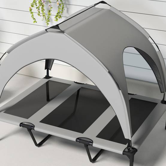 Lit Chien Surélevé Oxford Jardin Avec Auvent Parasoleil 106x76cm Gris - ComfortXL Pet Living - Image 7