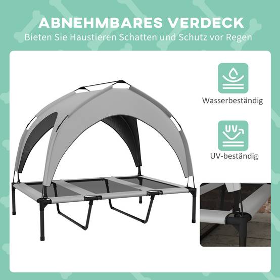 Lit Chien Surélevé Oxford Jardin Avec Auvent Parasoleil 106x76cm Gris - ComfortXL Pet Living - Image 5