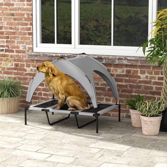 Lit Chien Surélevé Oxford Jardin Avec Auvent Parasoleil 106x76cm Gris - ComfortXL Pet Living - Image 1