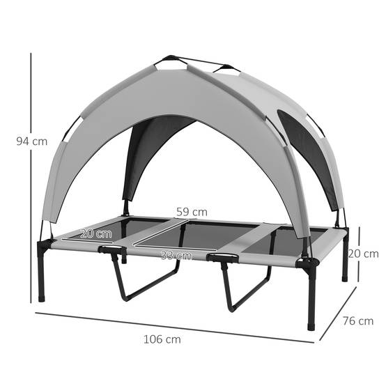 Lit Chien Surélevé Oxford Jardin Avec Auvent Parasoleil 106x76cm Gris - ComfortXL Pet Living - Image 3