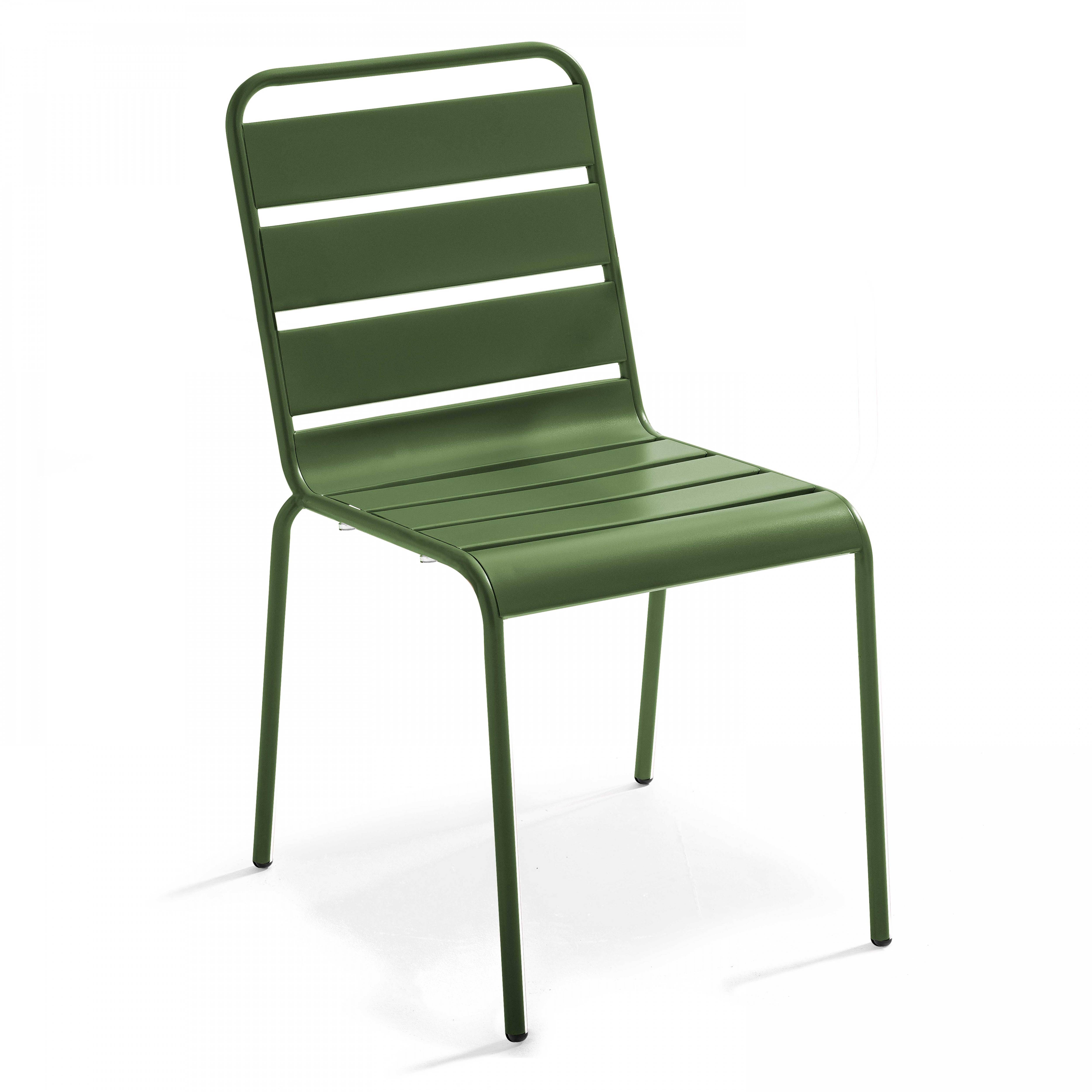 Oviala - Salon de jardin 2 bancs et 4 chaises en acier vert cactus Palavas - Oviala - Imagen 4