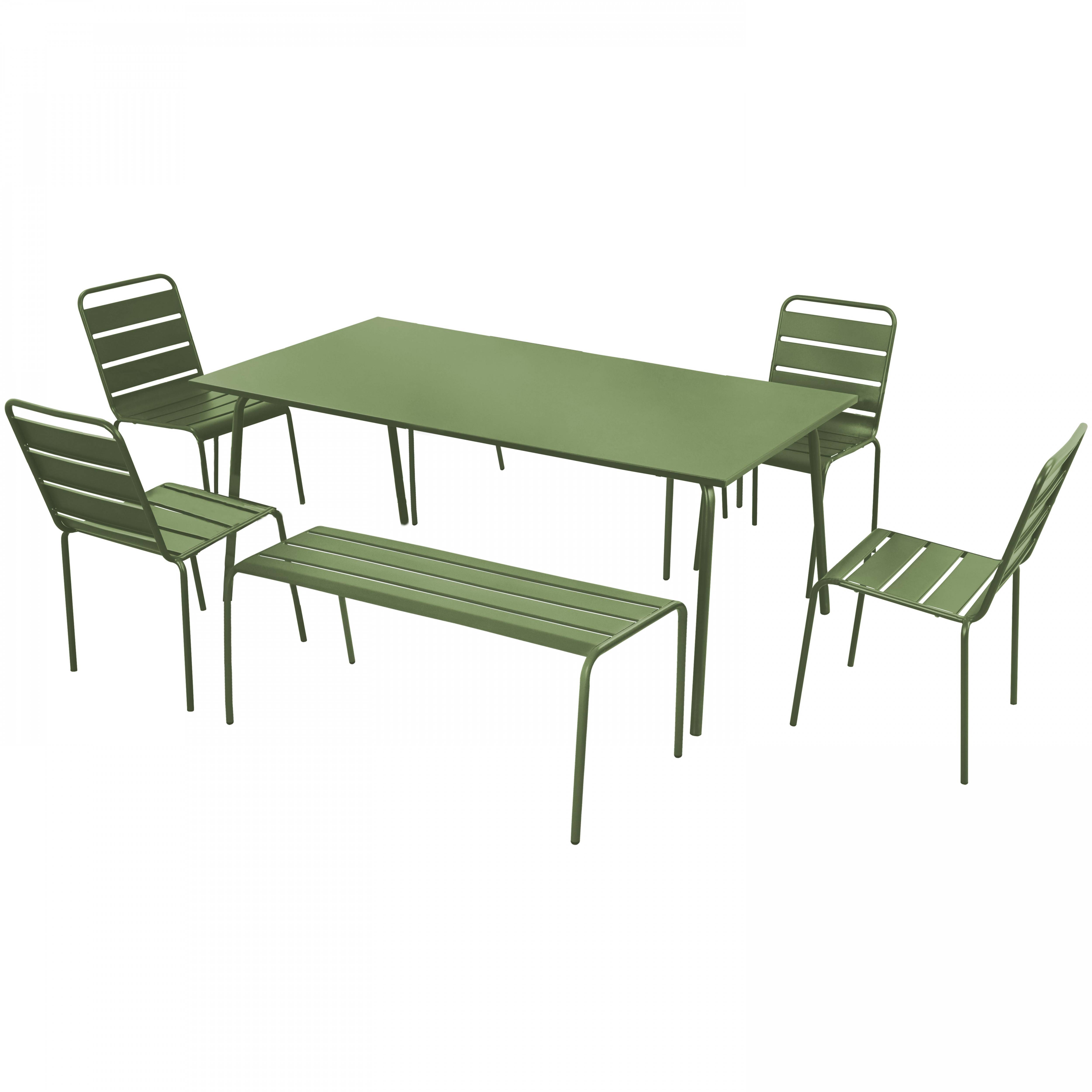 Oviala - Salon de jardin 2 bancs et 4 chaises en acier vert cactus Palavas - Oviala - Imagen 1