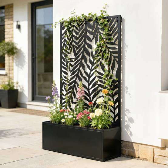 Jardinière avec treillis acier noir 61 x 23 x 113 cm - PANGIVO - Image 10