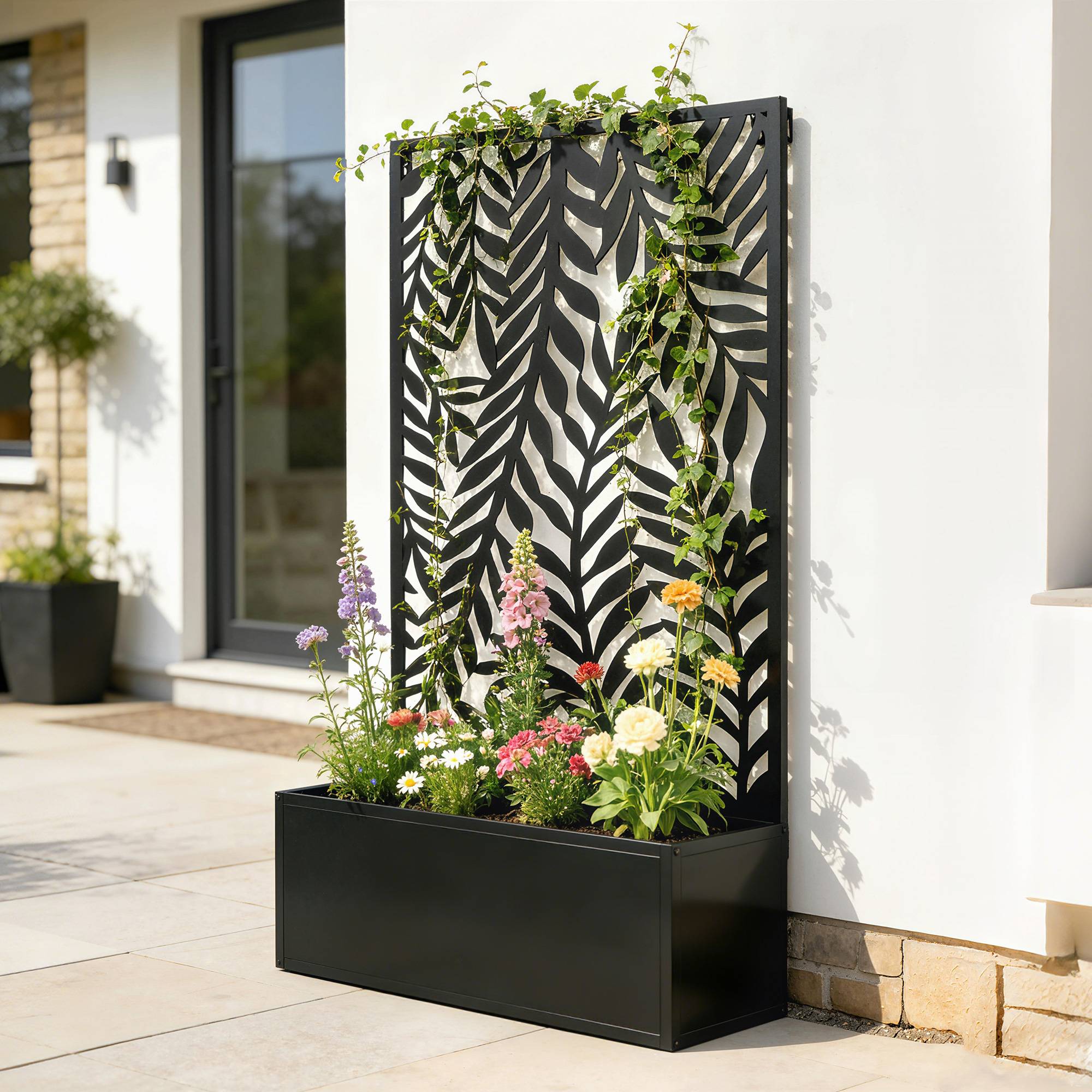 Jardinière avec treillis acier noir 61 x 23 x 113 cm - PANGIVO - Imagen 10