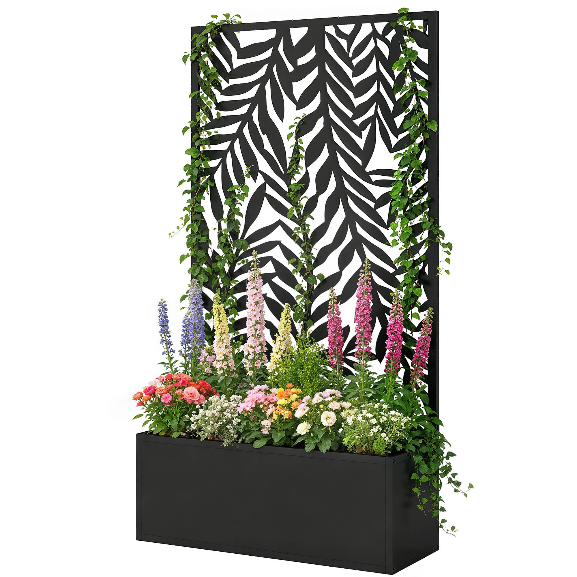 Jardinière avec treillis acier noir 61 x 23 x 113 cm - PANGIVO - Imagen 2