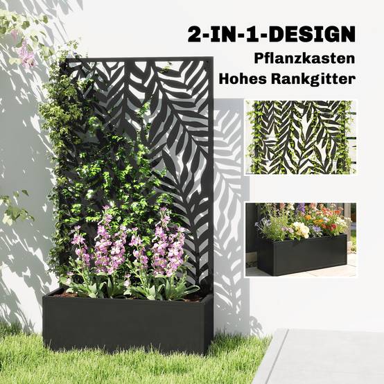Jardinière avec treillis acier noir 61 x 23 x 113 cm - PANGIVO - Image 6