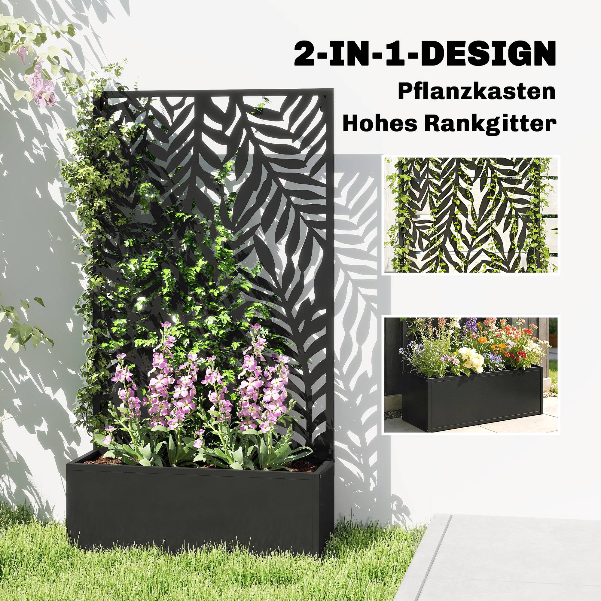 Jardinière avec treillis acier noir 61 x 23 x 113 cm - PANGIVO - Imagen 6