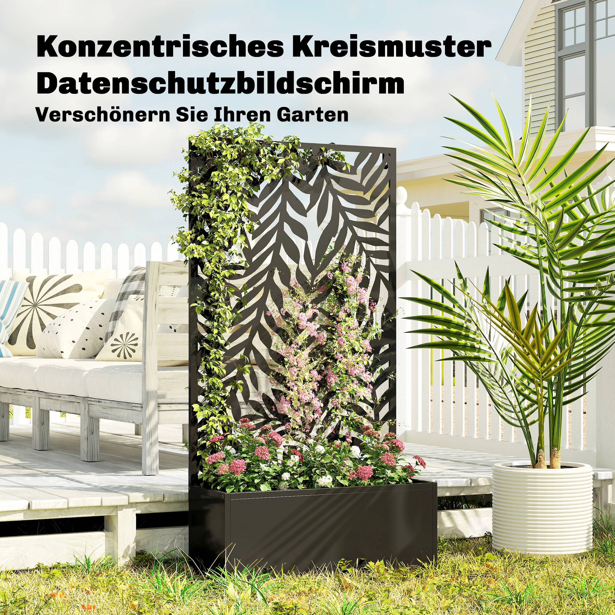 Jardinière avec treillis acier noir 61 x 23 x 113 cm - PANGIVO - Imagen 8