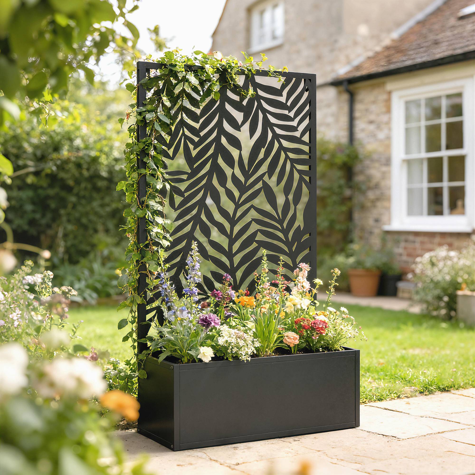 Jardinière avec treillis acier noir 61 x 23 x 113 cm - PANGIVO - Imagen 4