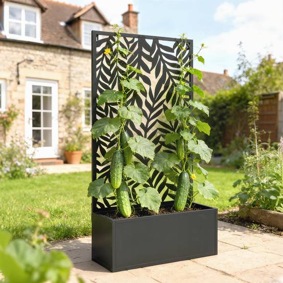 Jardinière avec treillis acier noir 61 x 23 x 113 cm - PANGIVO - Image 3