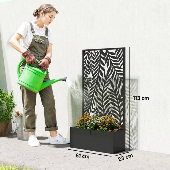 Jardinière avec treillis acier noir 61 x 23 x 113 cm - PANGIVO - Image 5