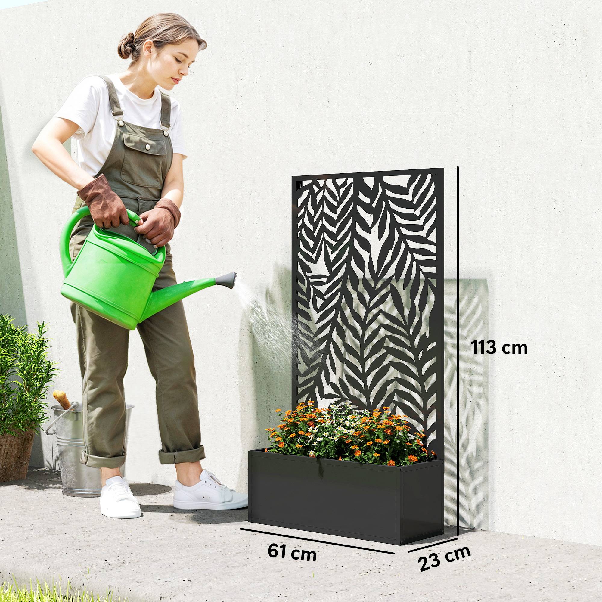 Jardinière avec treillis acier noir 61 x 23 x 113 cm - PANGIVO - Imagen 5