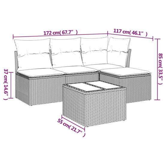 Salon d'extérieur 5 éléments en résine tressée modulable avec table et pouf pour jardin Noir – ComfortXL Outdoor Living - Image 3