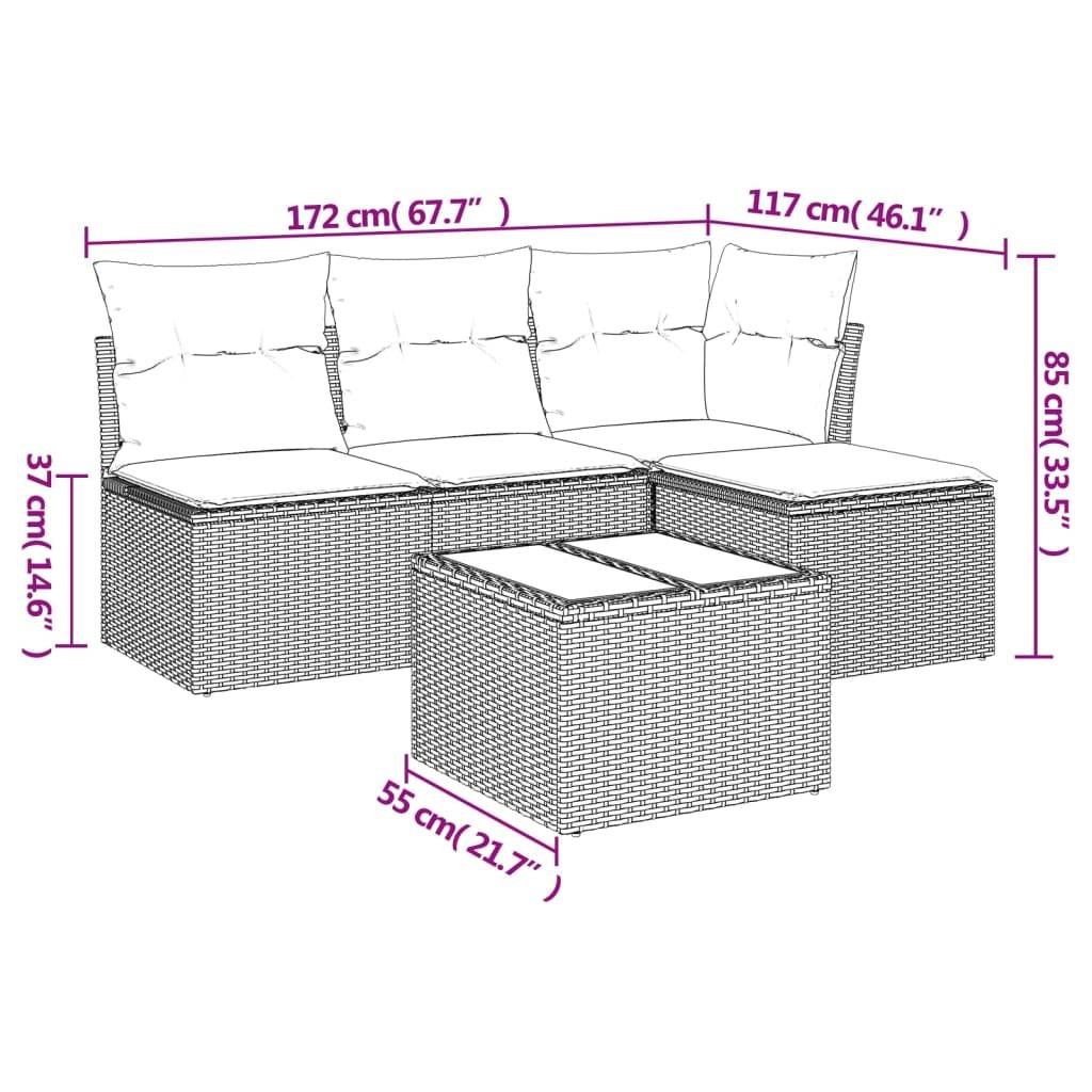 Salon d'extérieur 5 éléments en résine tressée modulable avec table et pouf pour jardin Noir – ComfortXL Outdoor Living - Image 3