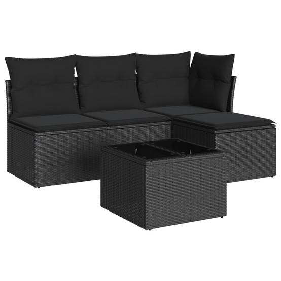 Salon d'extérieur 5 éléments en résine tressée modulable avec table et pouf pour jardin Noir – ComfortXL Outdoor Living - Image 2