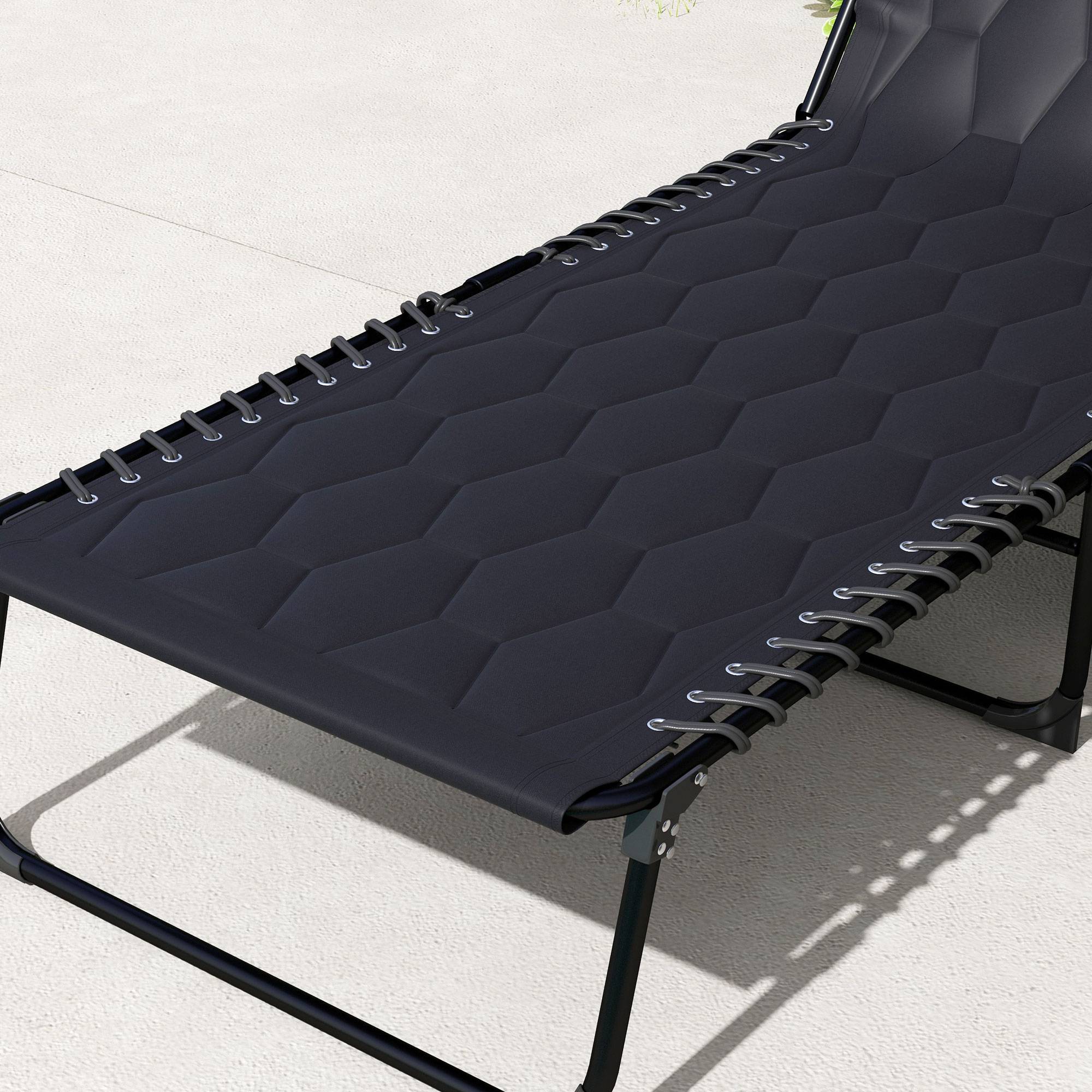Outsunny - Lot de 2 transats bains de soleil pliables inclinables revêtement matelassé noir - Outsunny - Imagen 4
