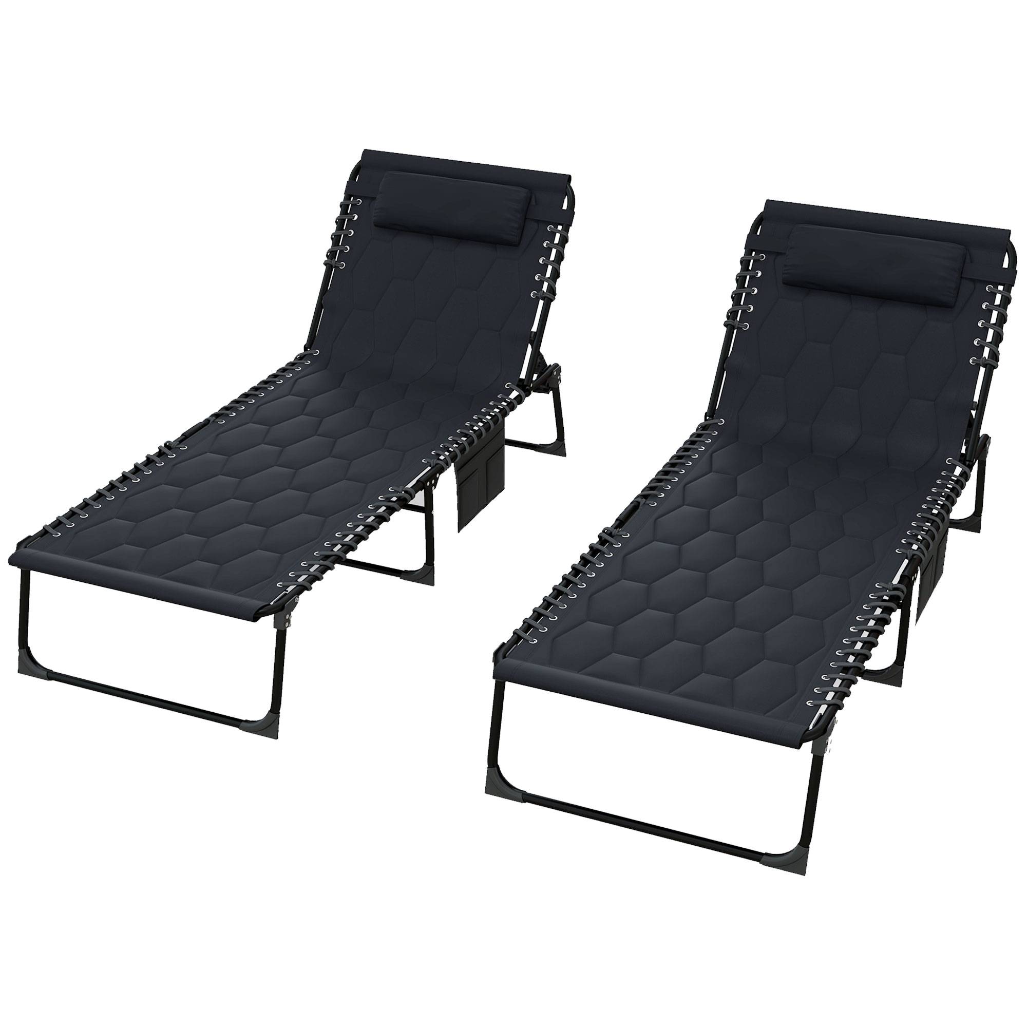 Outsunny - Lot de 2 transats bains de soleil pliables inclinables revêtement matelassé noir - Outsunny - Imagen 1