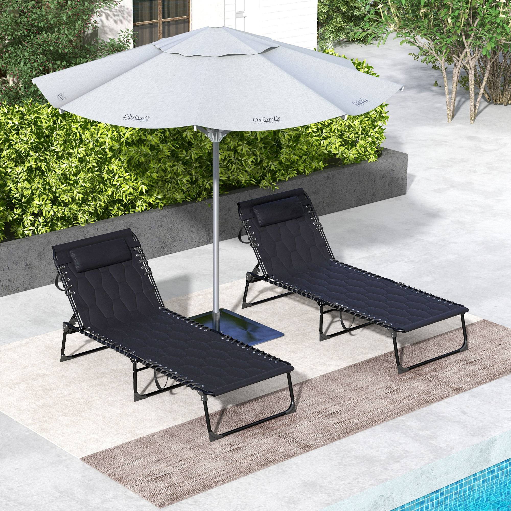 Outsunny - Lot de 2 transats bains de soleil pliables inclinables revêtement matelassé noir - Outsunny - Imagen 2