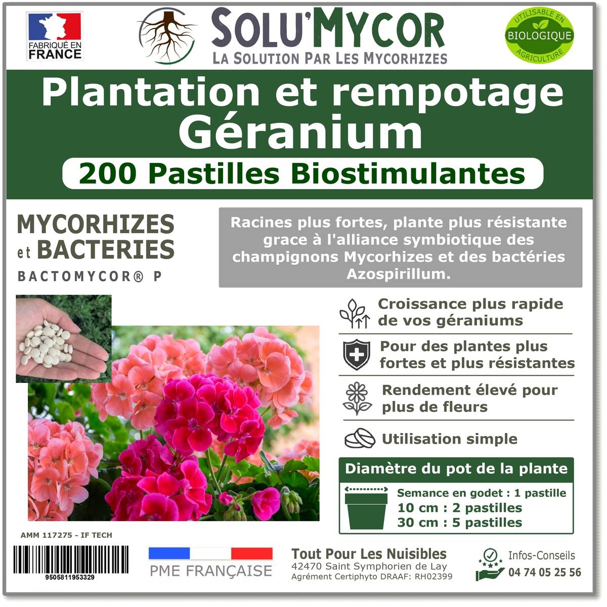 SoluMycor 200 Pastilles Biostimulantes Géraniums Semis et Plantation Favorise le Développement Racinaire - Image 1