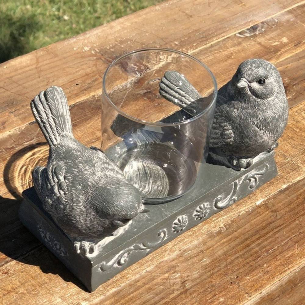 Chemin De Campagne - Bougeoir photophore bougie Noël extérieur résine grise verre 18cm Chemin de campagne - Imagen 3