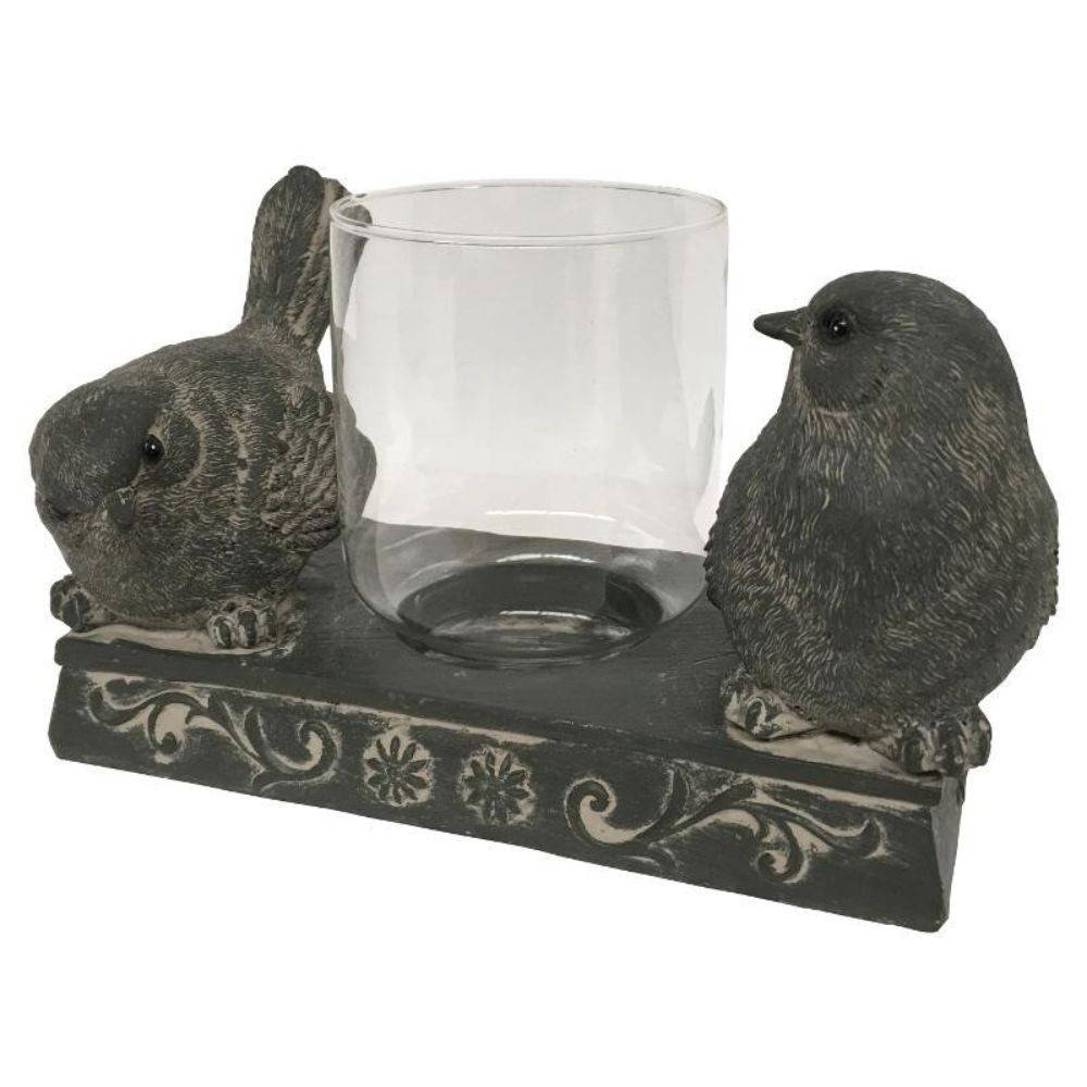 Chemin De Campagne - Bougeoir photophore bougie Noël extérieur résine grise verre 18cm Chemin de campagne - Imagen 1