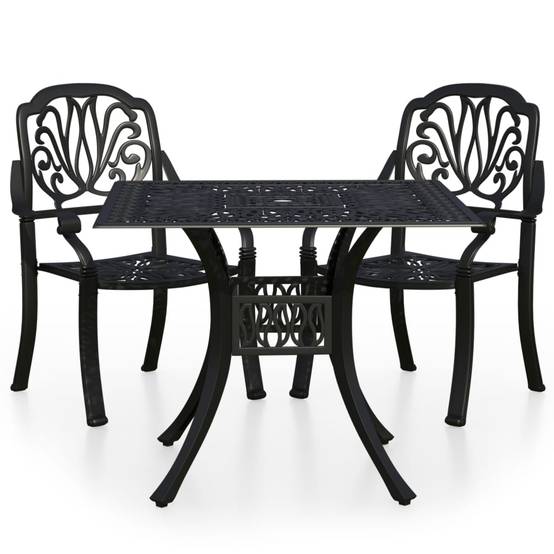 Ensemble de bistro jardin meuble extérieur terrasse 3 pièces aluminium coulé noir - Image 1