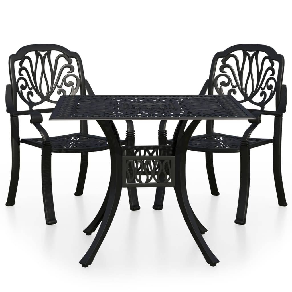 Ensemble de bistro jardin meuble extérieur terrasse 3 pièces aluminium coulé noir - Image 1