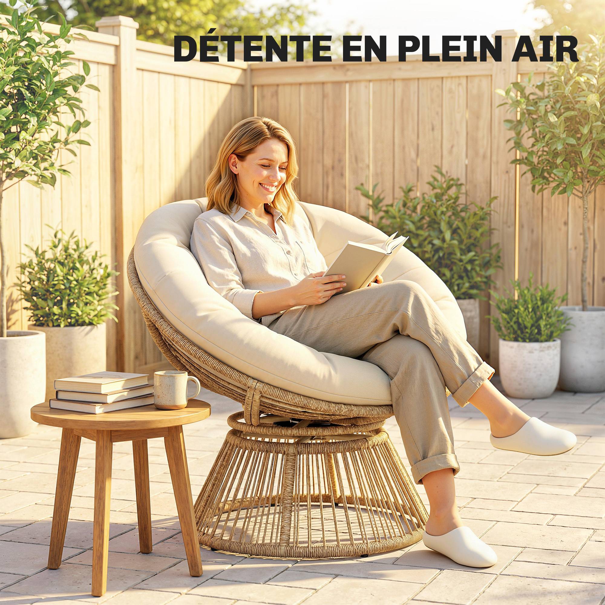 Fauteuil papasan pivotant polyrotin naturel 93 x 81 x 87 cm - PANGIVO - Image 10