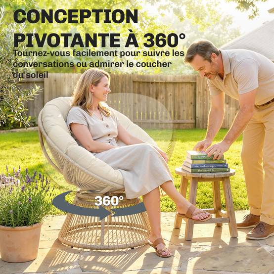Fauteuil papasan pivotant polyrotin naturel 93 x 81 x 87 cm - PANGIVO - Image 6