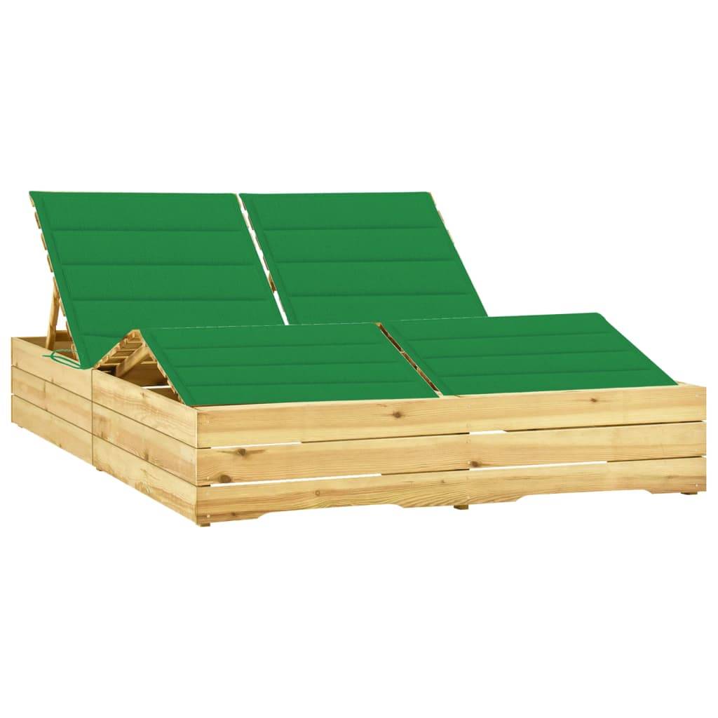 Helloshop26 - Transat chaise longue bain de soleil lit de jardin terrasse meuble d'extérieur double et coussins vert bois de pin imprégné - Imagen 1