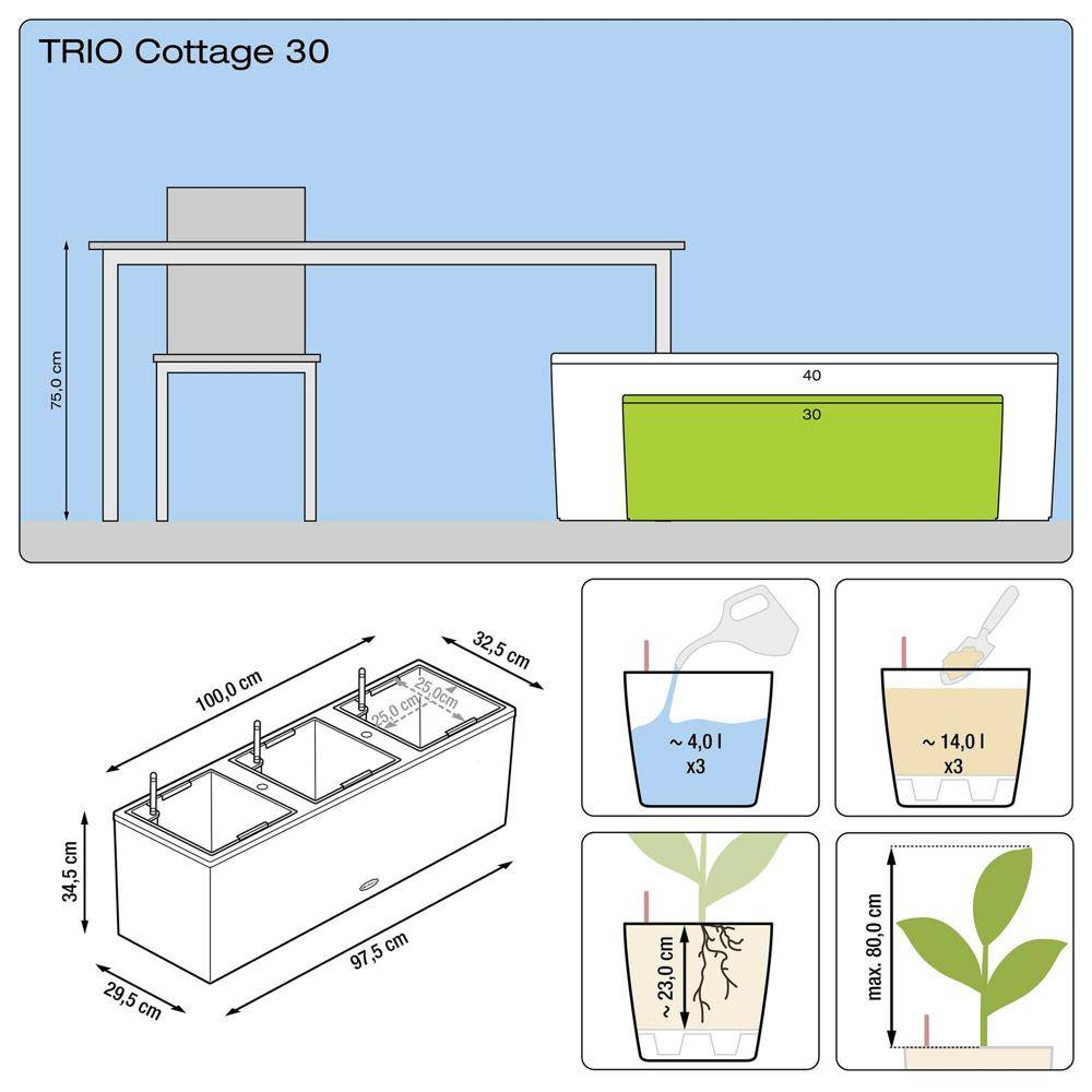 Lechuza - Pot Trio Cottage 30 - kit complet, blanc - 100 cm Lechuza - Imagen 4