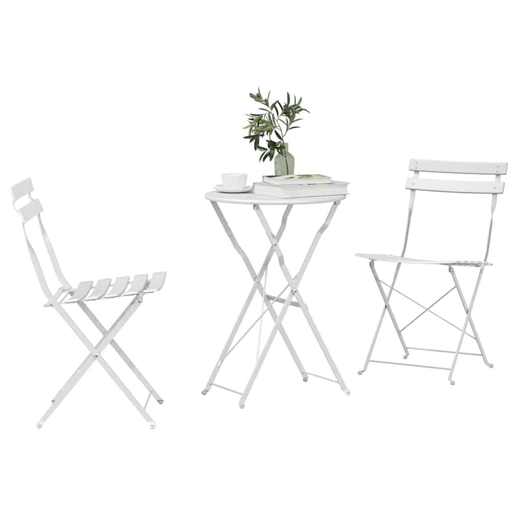 Vidaxl - Ensemble bistro pliant 3 pcs-Salons de jardin Blanc Acier - Image 3