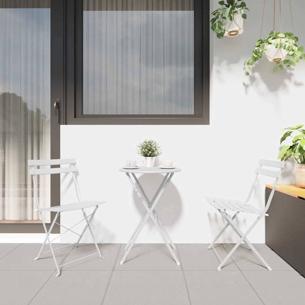 Vidaxl - Ensemble bistro pliant 3 pcs-Salons de jardin Blanc Acier - Image 4