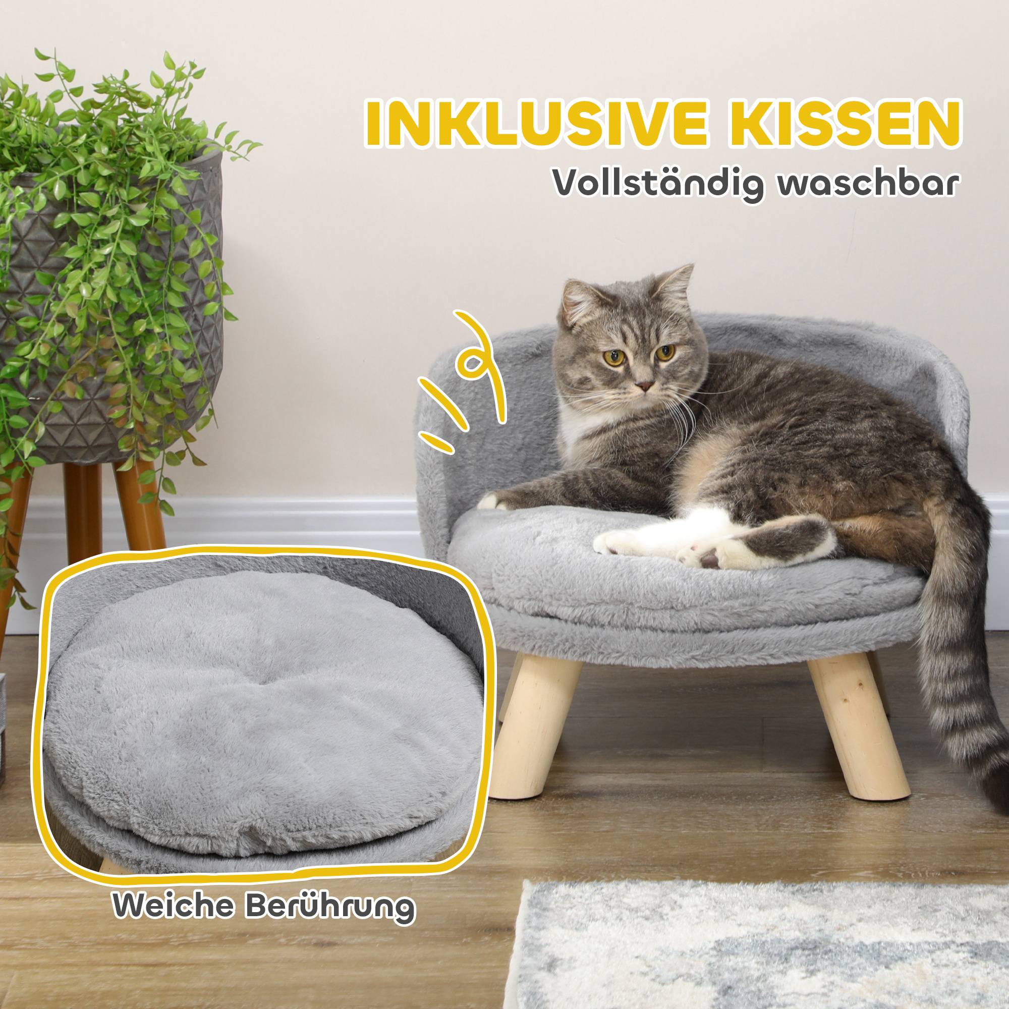 PANGIVO - Lit pour chien et chat bois et peluche gris 40.5 x 40.5 x 33 cm - PANGIVO - Image 7