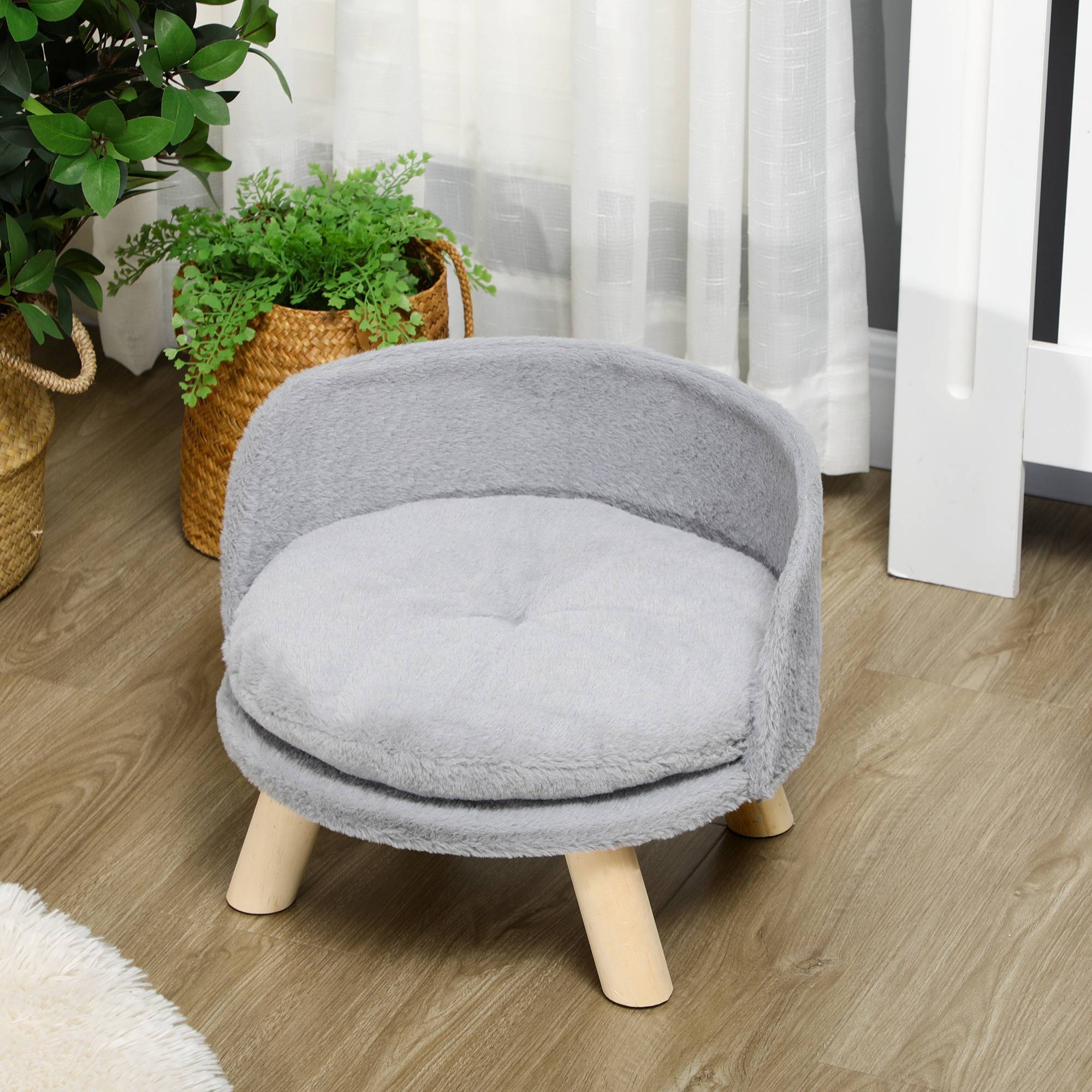 PANGIVO - Lit pour chien et chat bois et peluche gris 40.5 x 40.5 x 33 cm - PANGIVO - Image 9