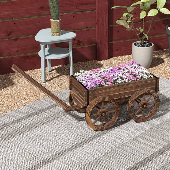 ComfortXL - Chariot à fleurs bois sapin terrasse décoration brouette sur roues avec poignée 120cm - ComfortXL Outdoor Living - Image 9