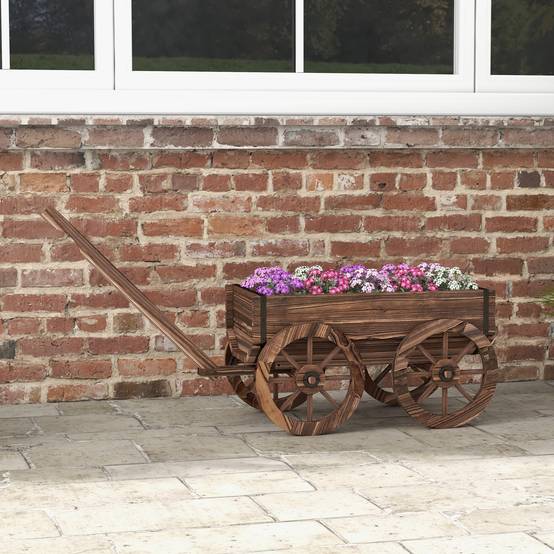 ComfortXL - Chariot à fleurs bois sapin terrasse décoration brouette sur roues avec poignée 120cm - ComfortXL Outdoor Living - Image 4