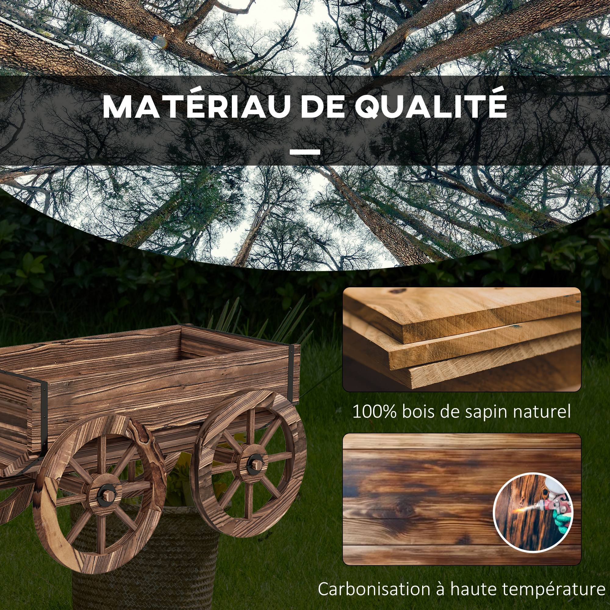ComfortXL - Chariot à fleurs bois sapin terrasse décoration brouette sur roues avec poignée 120cm - ComfortXL Outdoor Living - Image 8