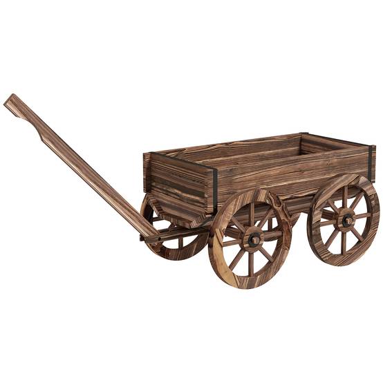 ComfortXL - Chariot à fleurs bois sapin terrasse décoration brouette sur roues avec poignée 120cm - ComfortXL Outdoor Living - Image 2