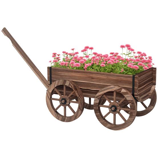 ComfortXL - Chariot à fleurs bois sapin terrasse décoration brouette sur roues avec poignée 120cm - ComfortXL Outdoor Living - Image 1