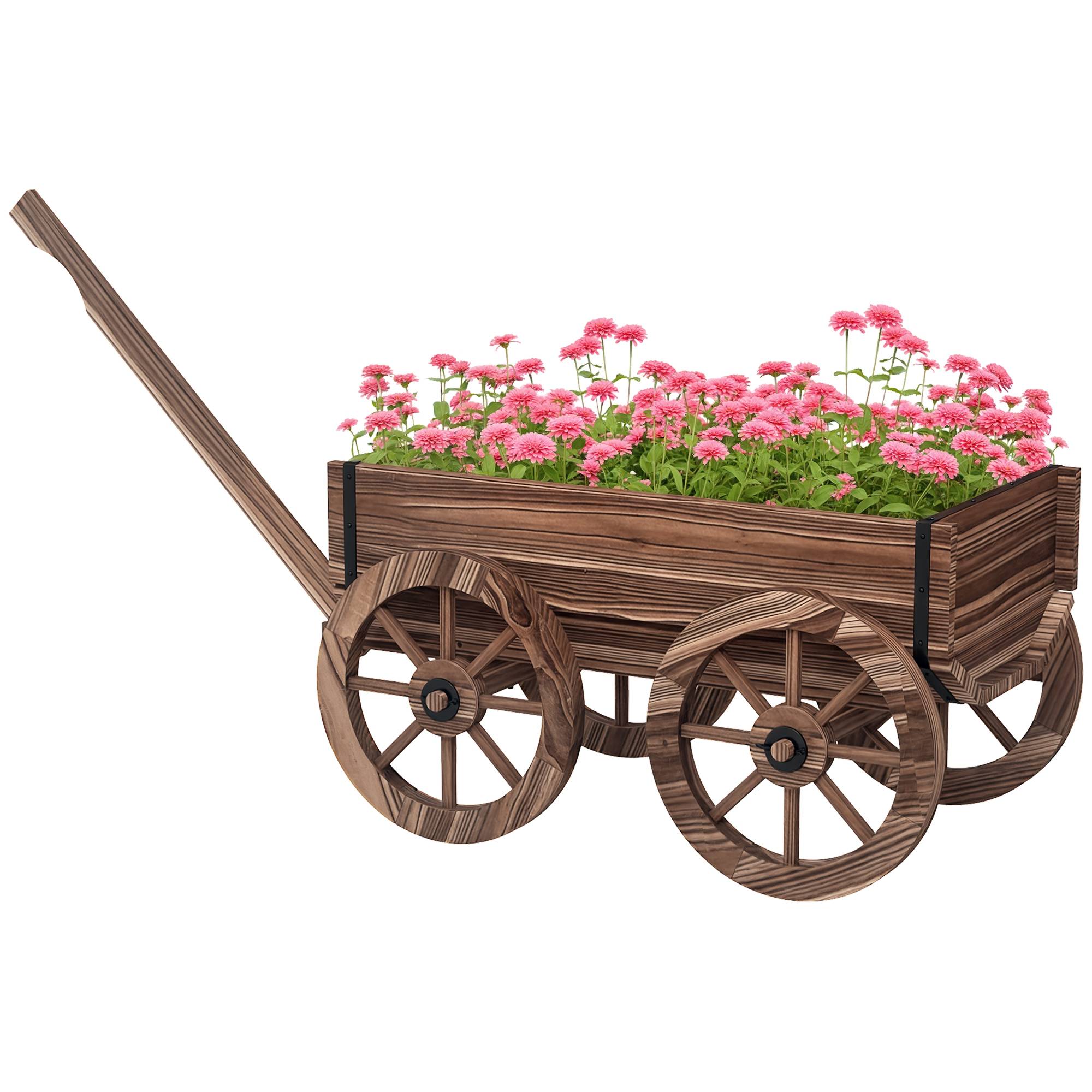ComfortXL - Chariot à fleurs bois sapin terrasse décoration brouette sur roues avec poignée 120cm - ComfortXL Outdoor Living - Image 1