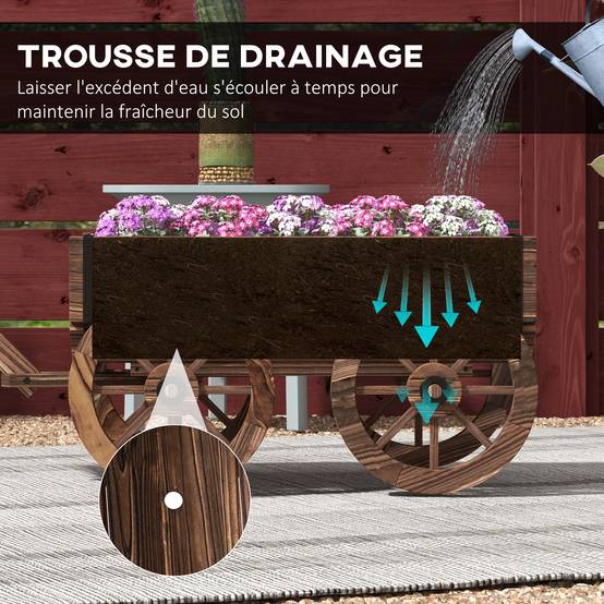 ComfortXL - Chariot à fleurs bois sapin terrasse décoration brouette sur roues avec poignée 120cm - ComfortXL Outdoor Living - Image 7